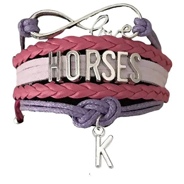 Personalized Horse Letter Charm Bracelet - Pick Color