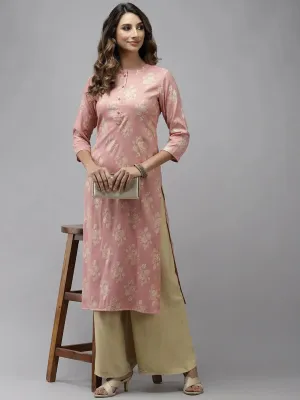 Pink Floral Foil Printed Kurta