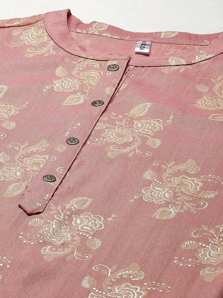 Pink Floral Foil Printed Kurta