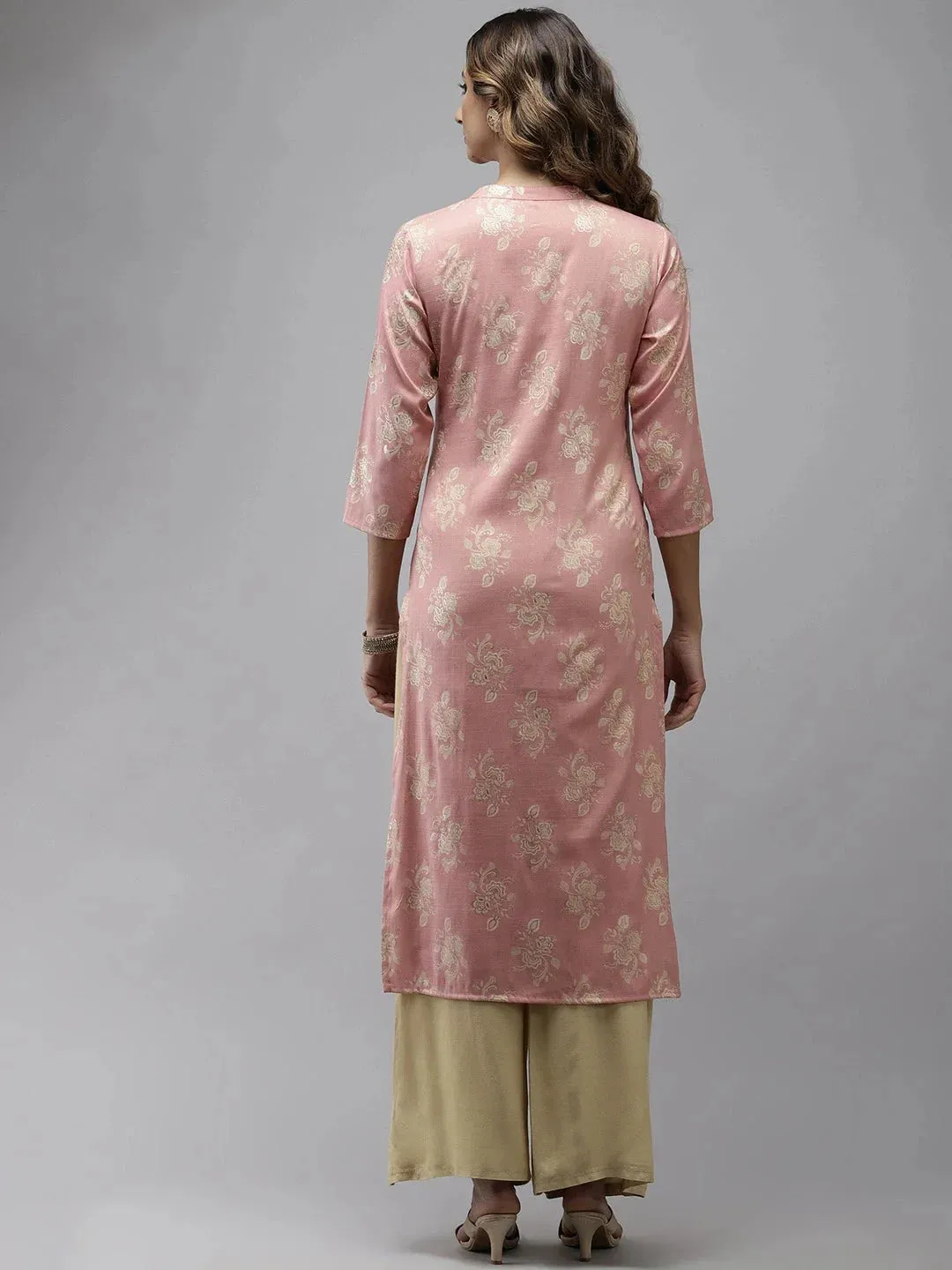 Pink Floral Foil Printed Kurta