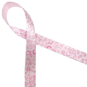 Pink girl ribbon printed on 5/8" light pink single face satin