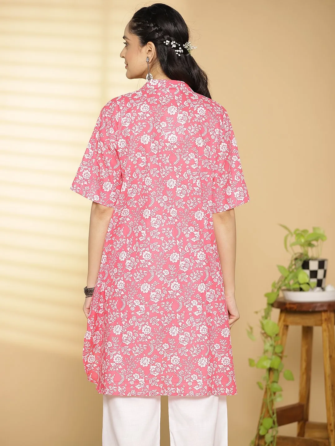 Pink Jaal Printed HighLowKurti