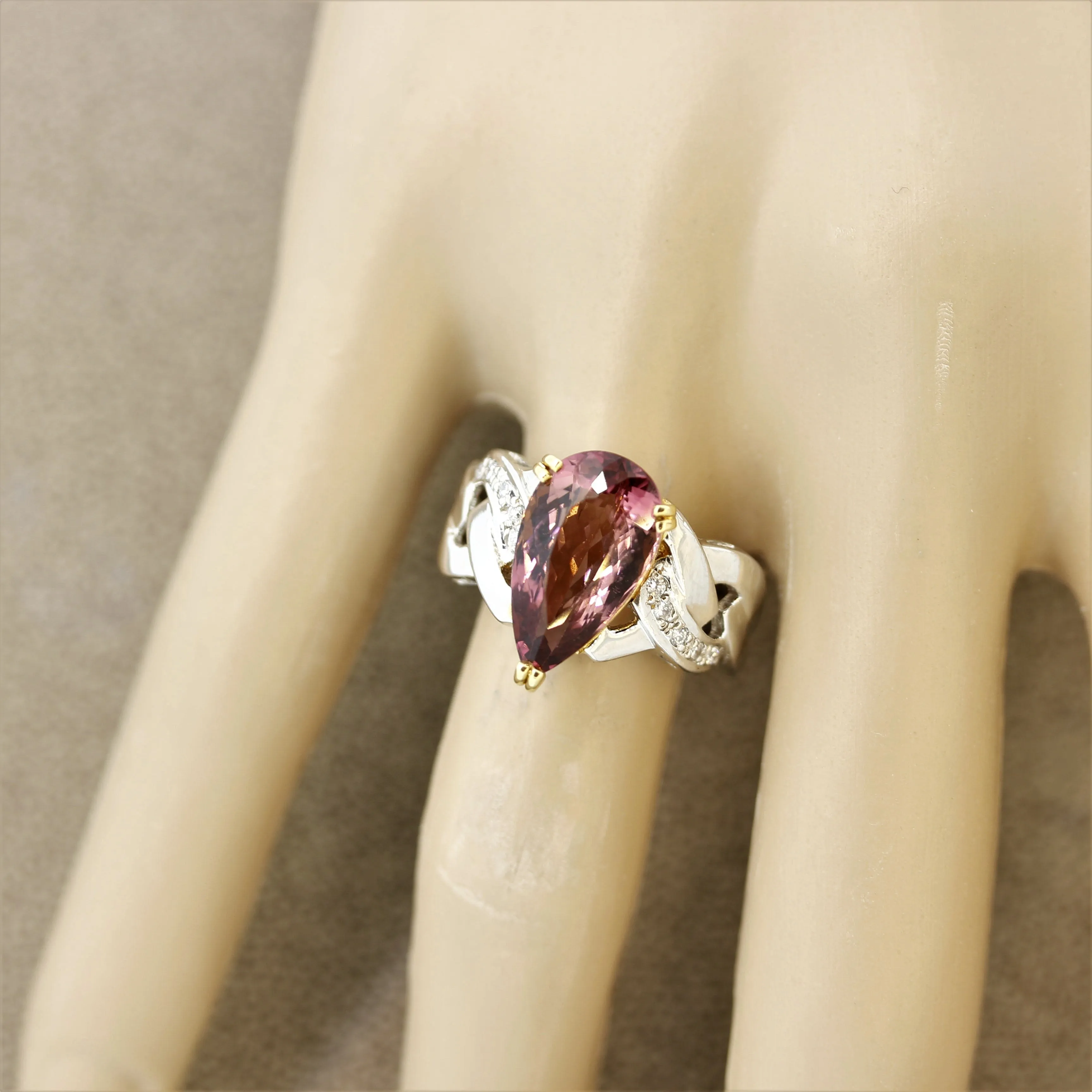 Pink Tourmaline Diamond Platinum & Gold Ring