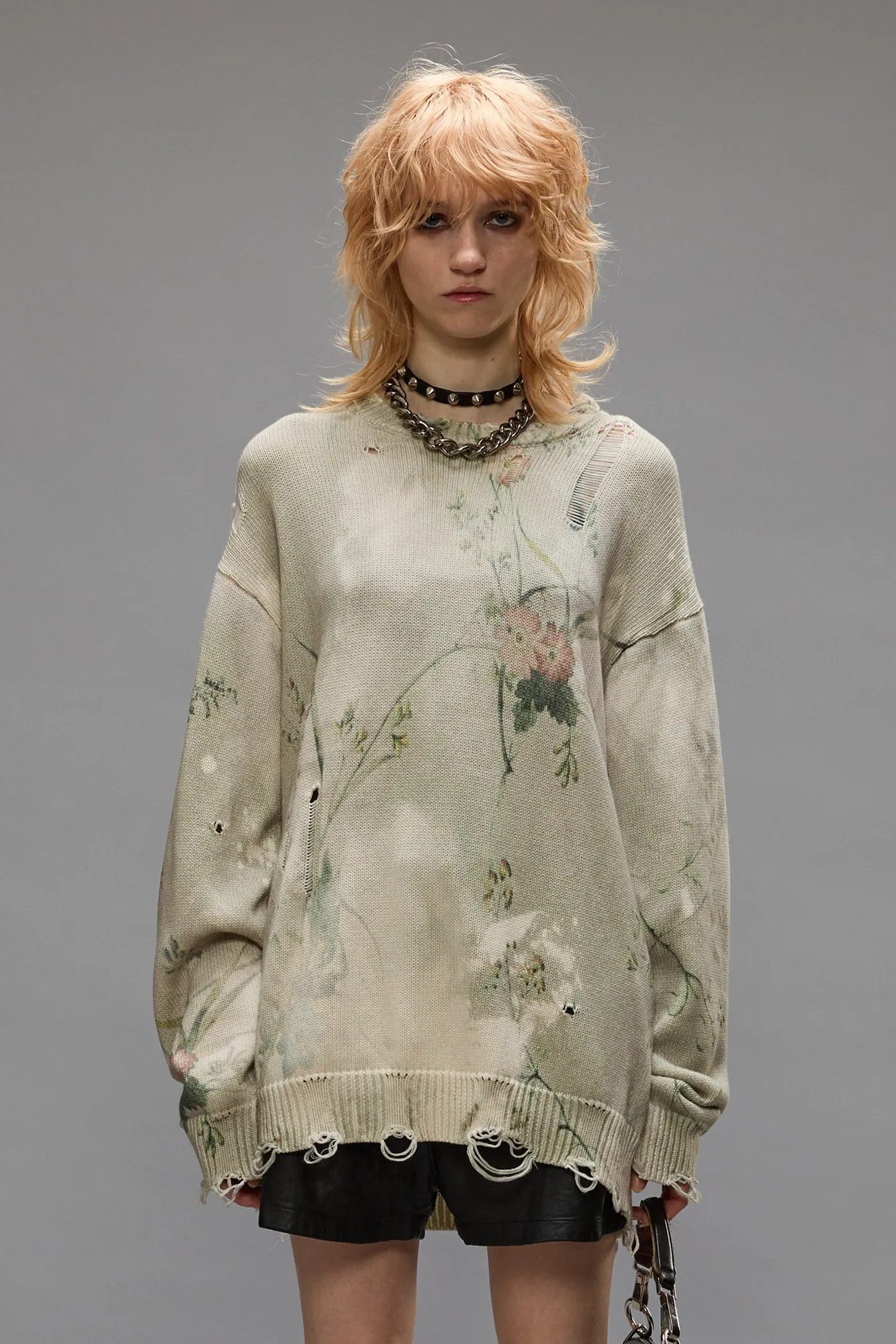 PRINTED BOYFRIEND SWEATER - BLEACHED CREAM FLORAL