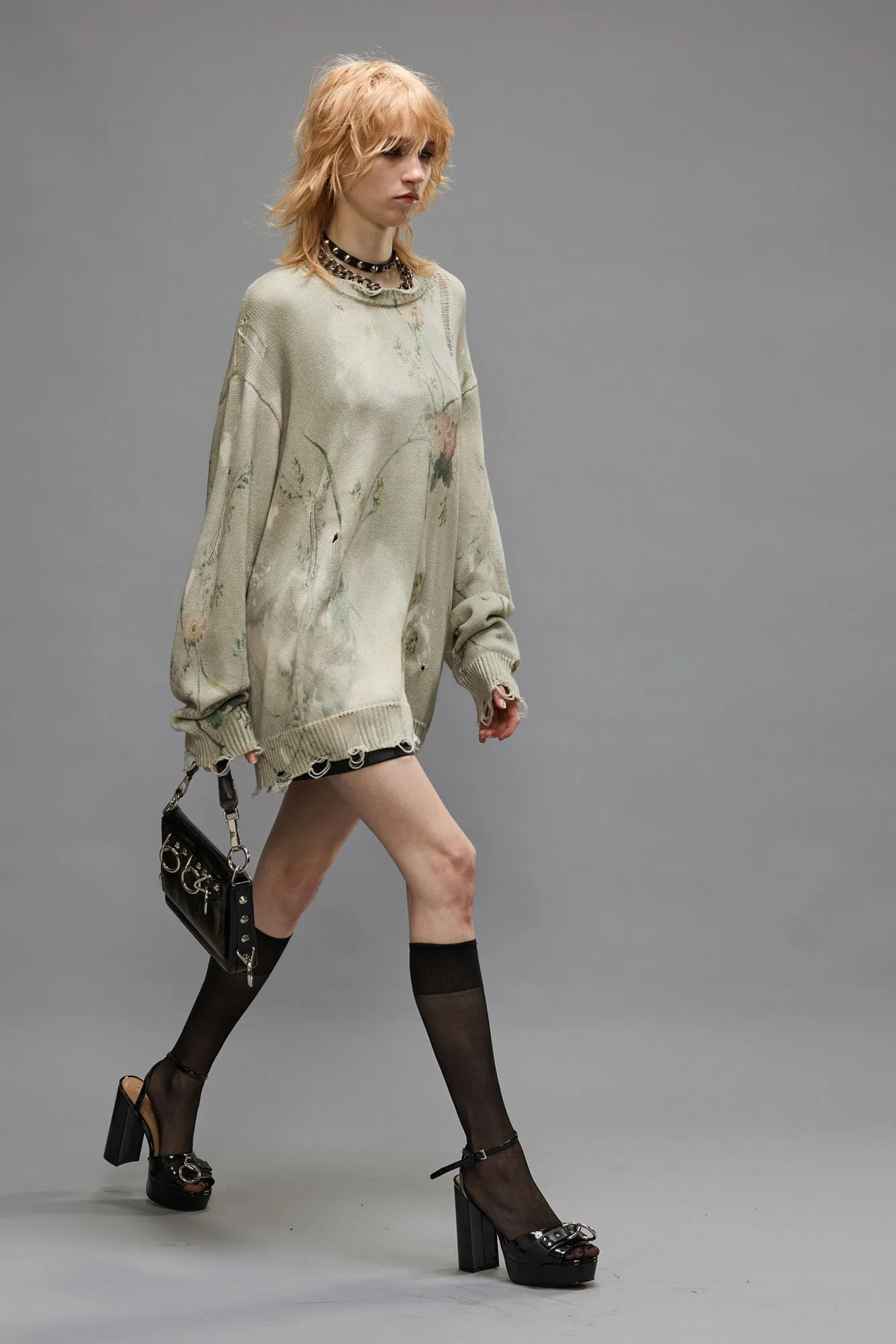 PRINTED BOYFRIEND SWEATER - BLEACHED CREAM FLORAL