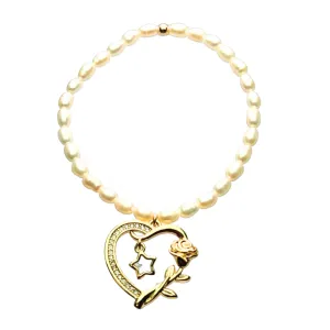 "HEART ROSE   STAR" Pearls w/ Gold Filled beaded Bracelets
