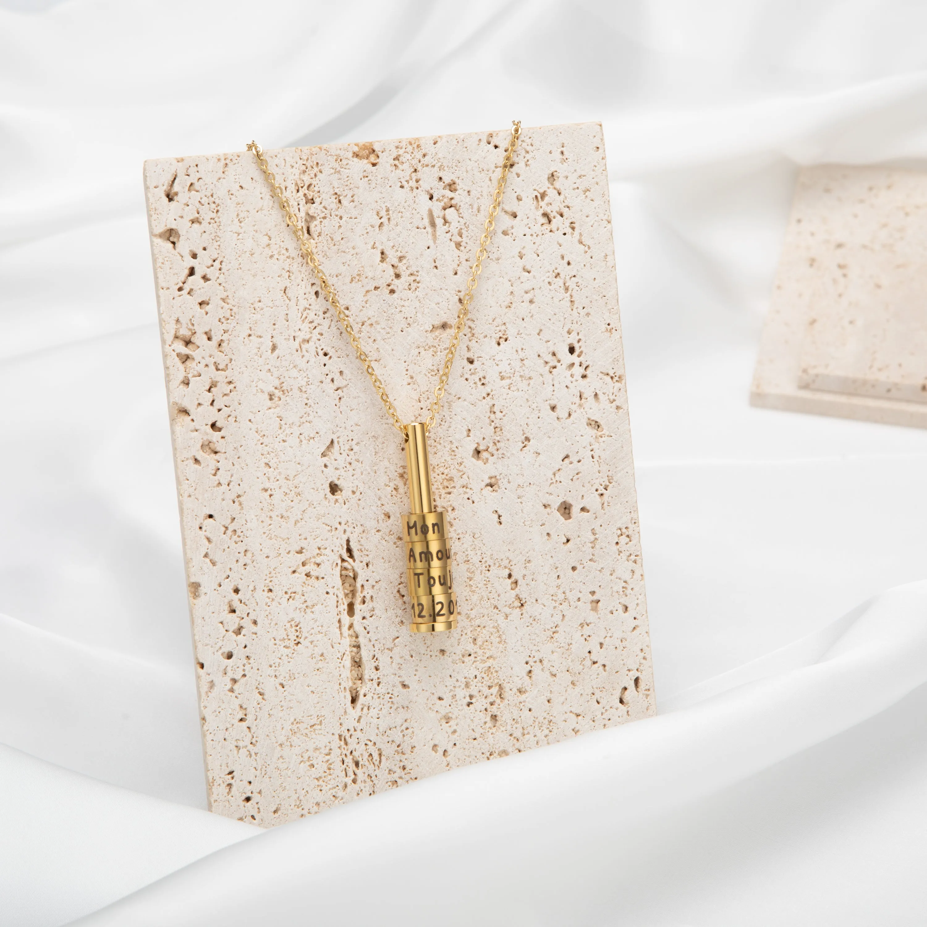 Round Bar Pendant Necklace with Charms