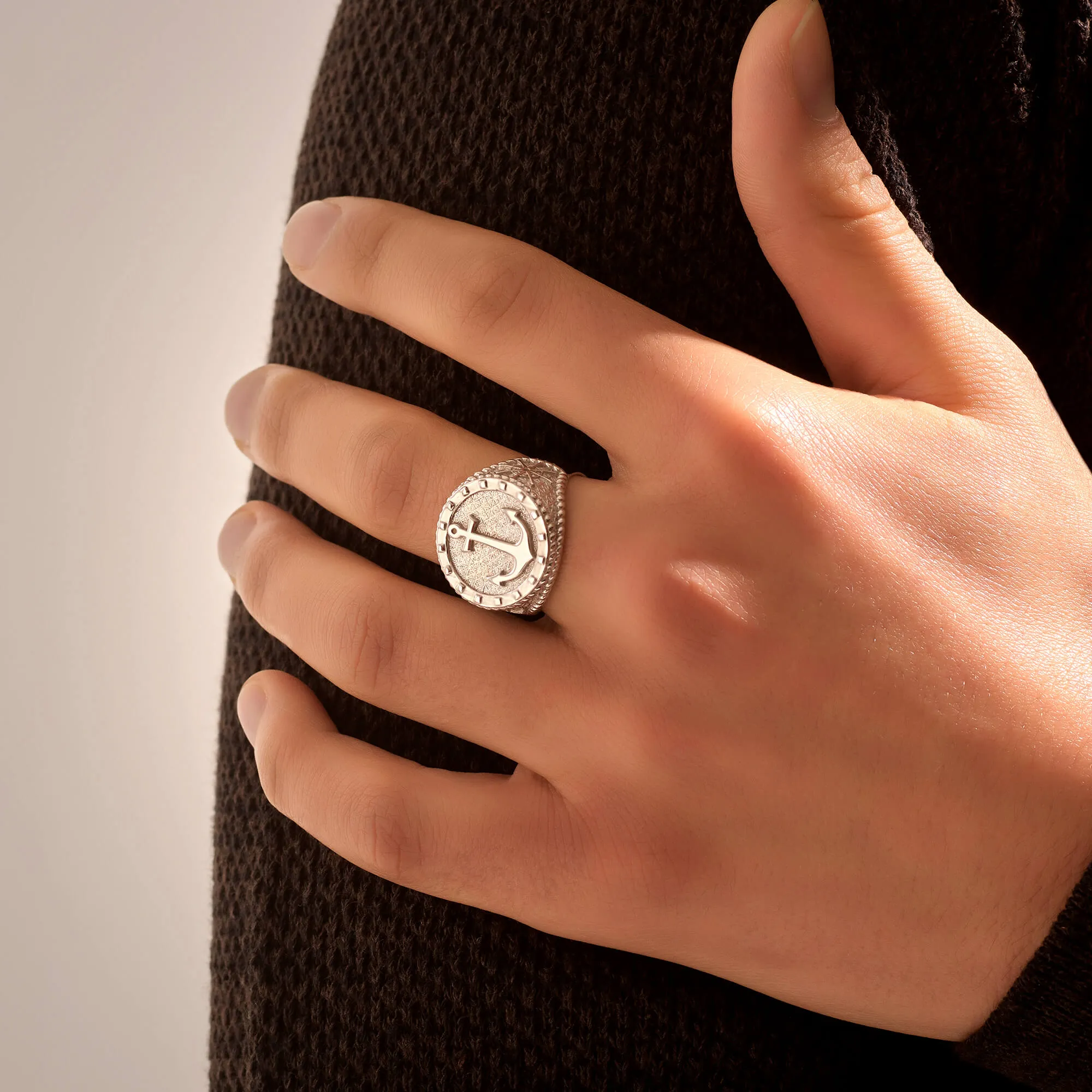 Sailor's Anchor Ring With Solid Gold