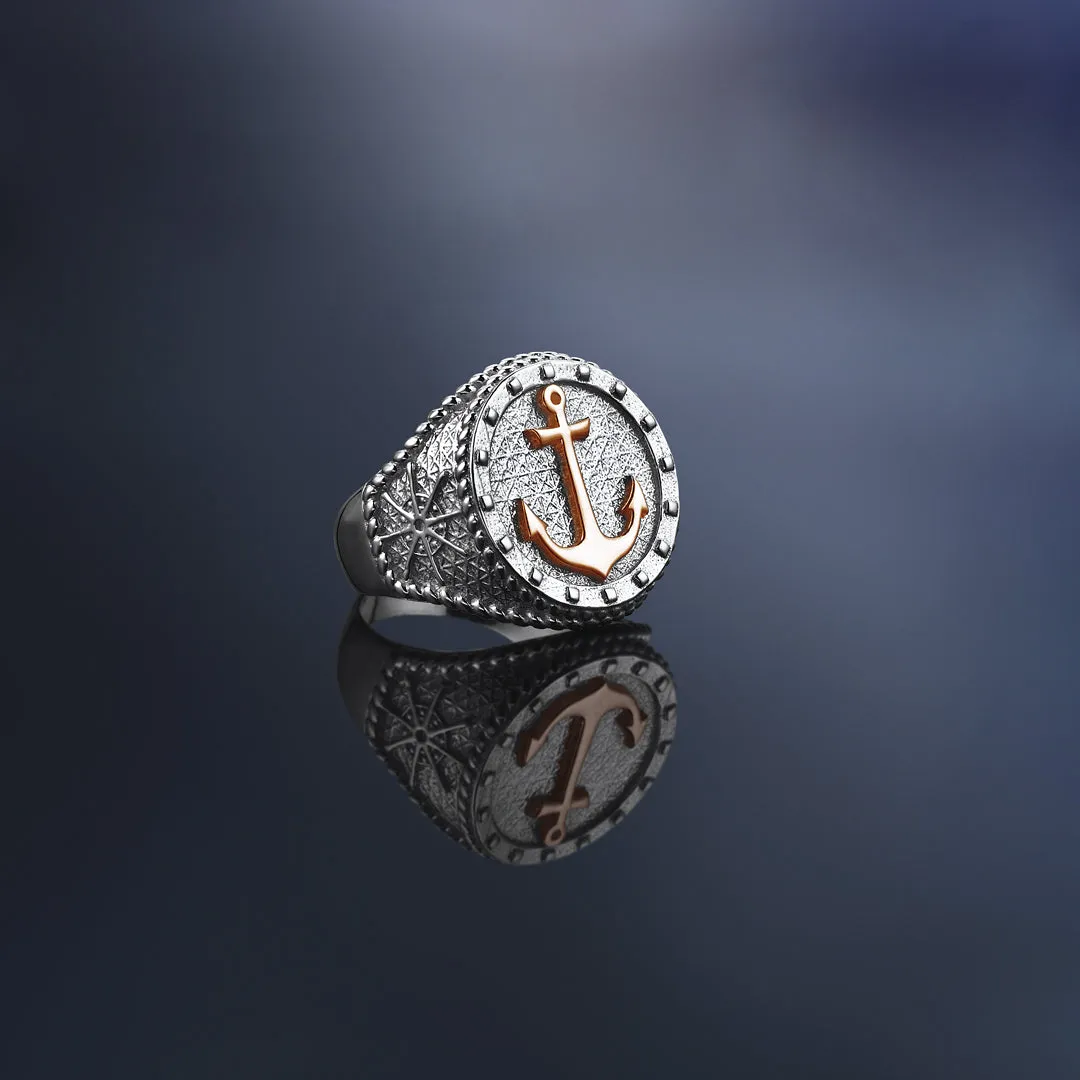 Sailor's Anchor Ring With Solid Gold