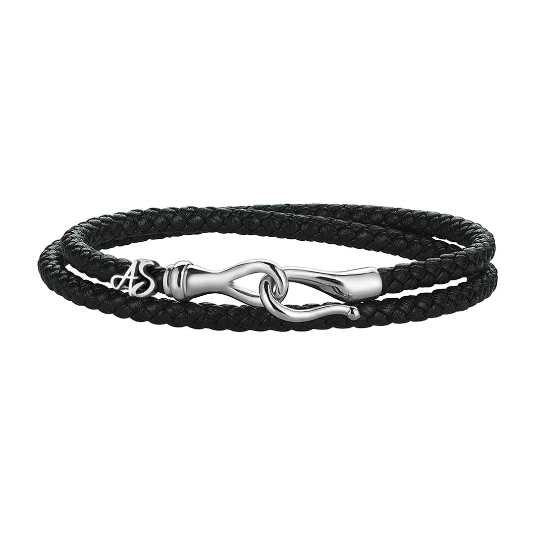 Statement Fish Hook Wrap Leather Bracelet in Gold
