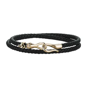 Statement Fish Hook Wrap Leather Bracelet in Gold