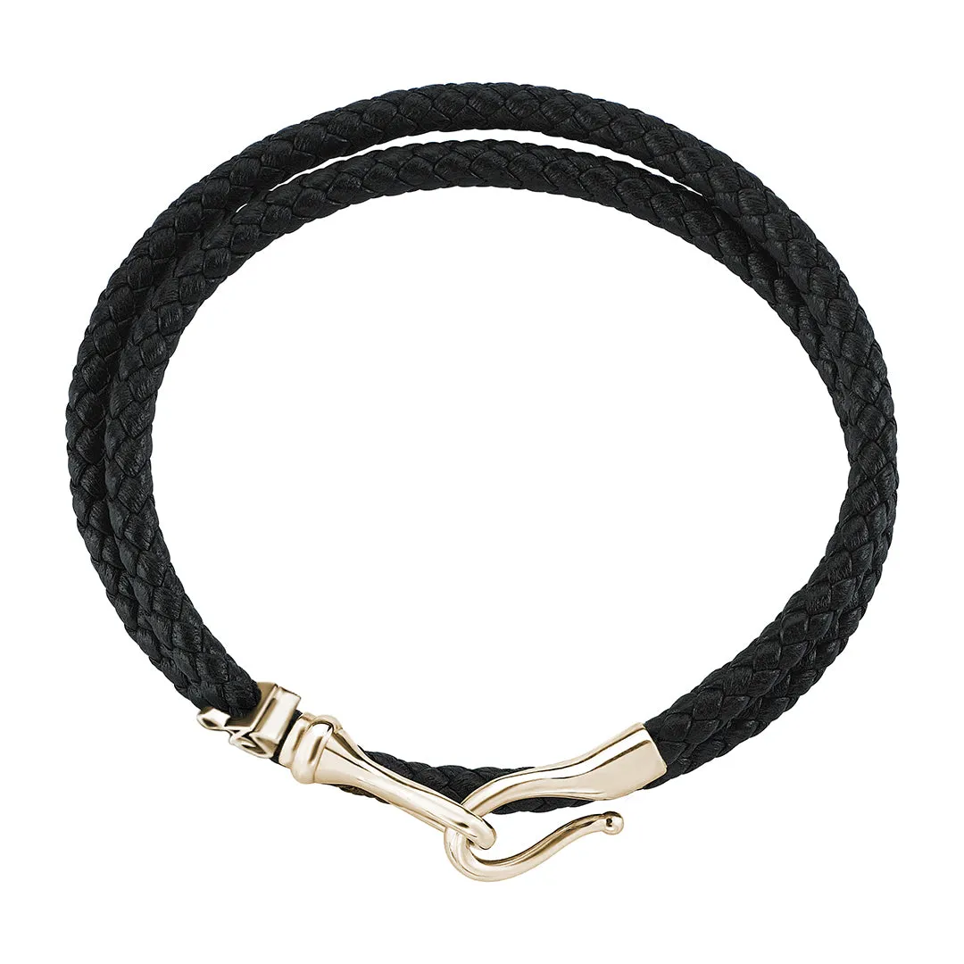 Statement Fish Hook Wrap Leather Bracelet in Gold