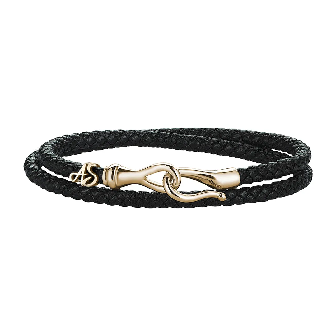 Statement Fish Hook Wrap Leather Bracelet in Gold