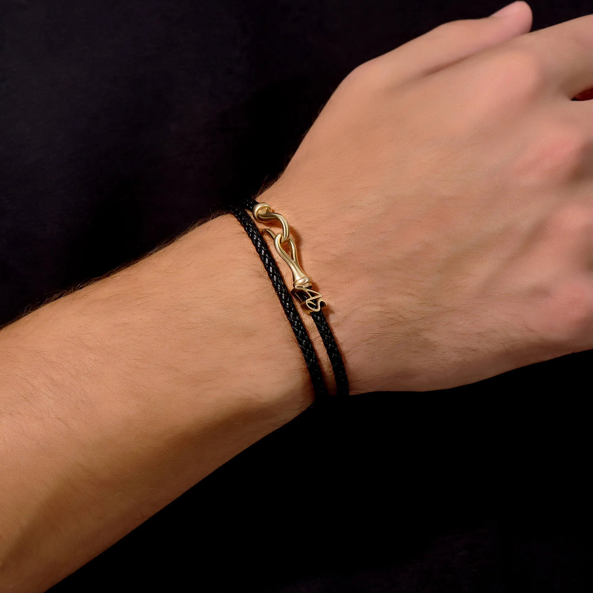 Statement Fish Hook Wrap Leather Bracelet in Gold
