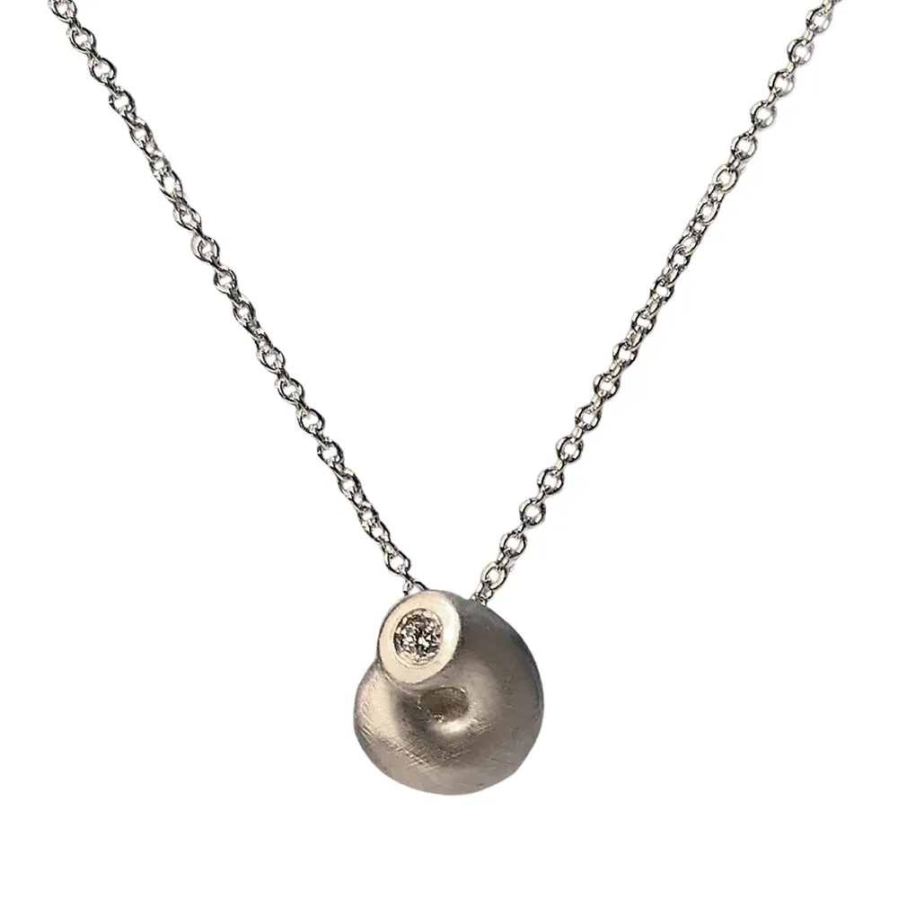 Sterling Silver and Diamond Shell Necklace - "Shell"