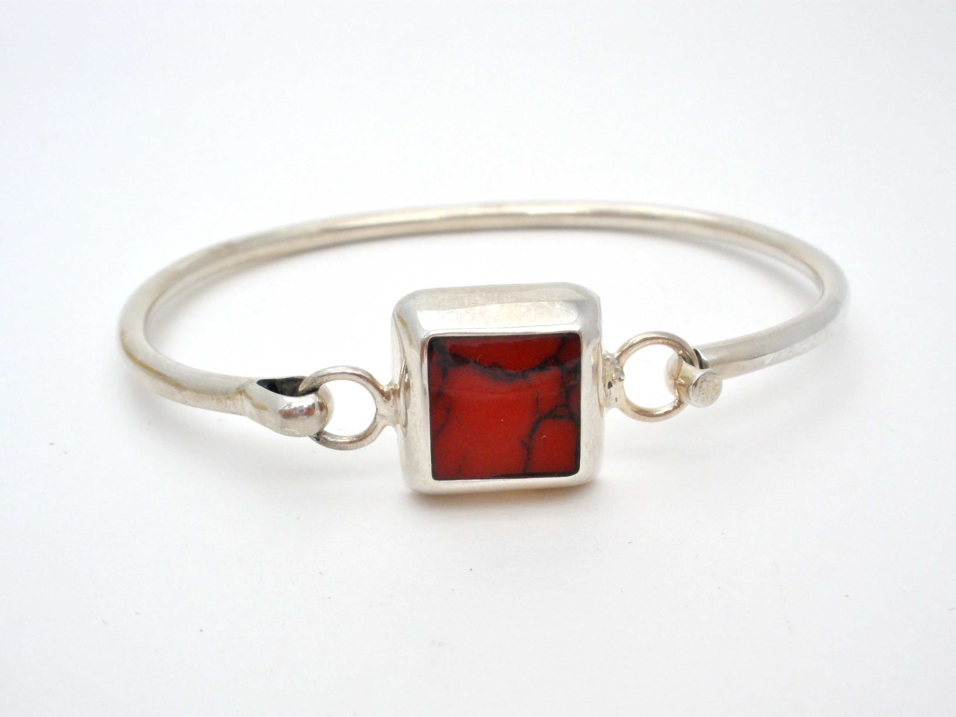 Sterling Silver Jasper Bangle Bracelet Vintage