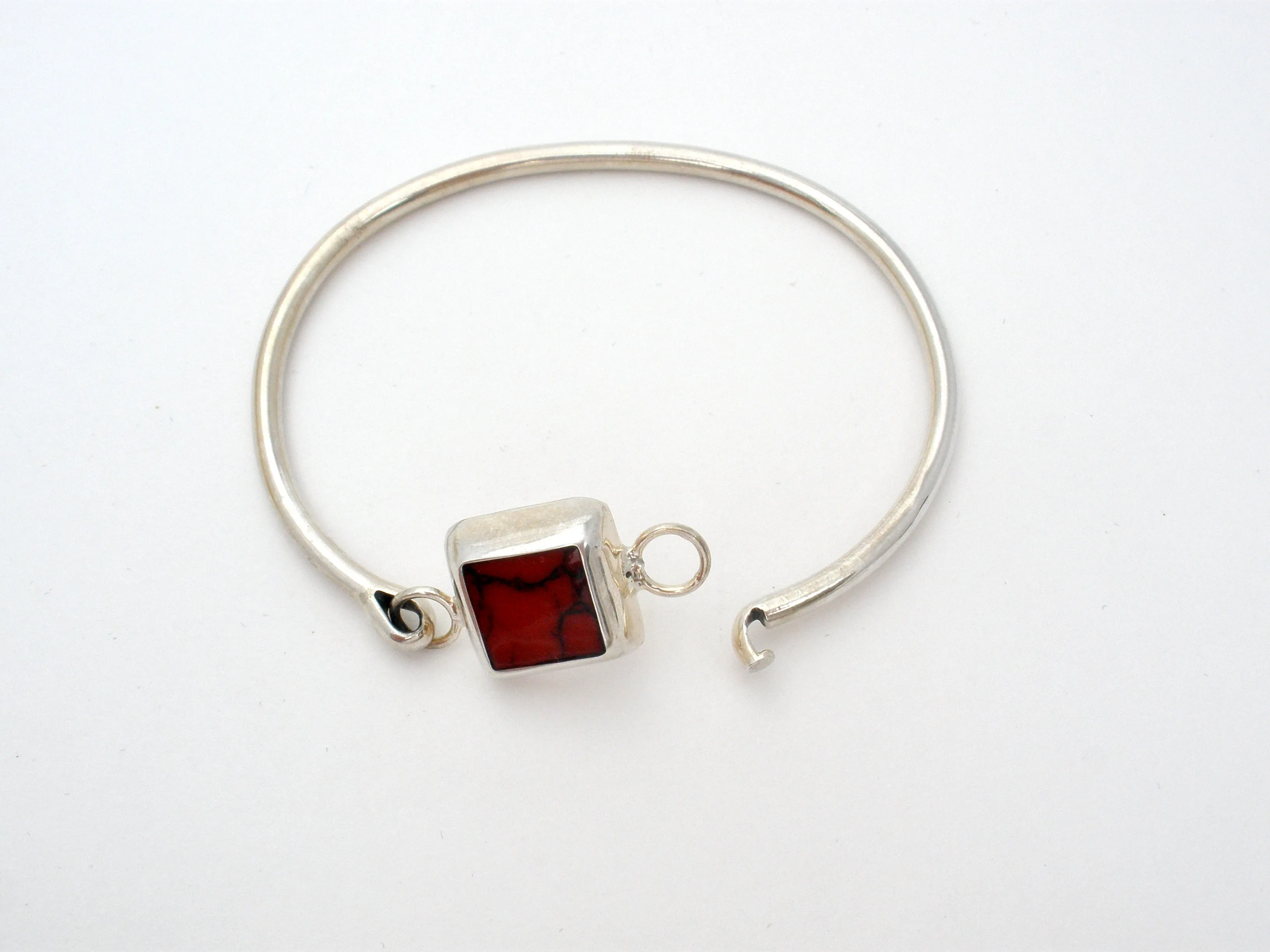 Sterling Silver Jasper Bangle Bracelet Vintage