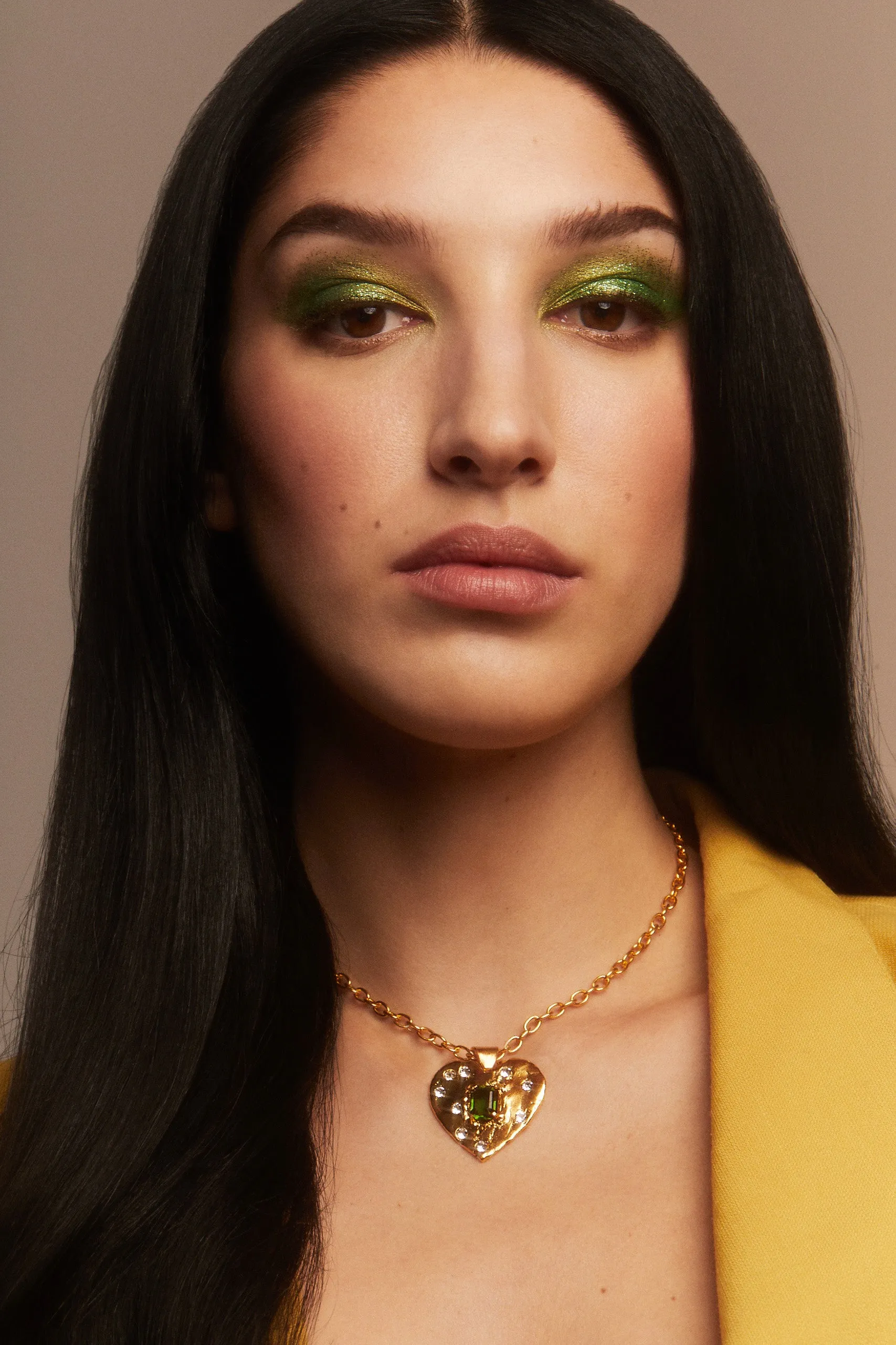 Super Heart Necklace in Gold - Emerald