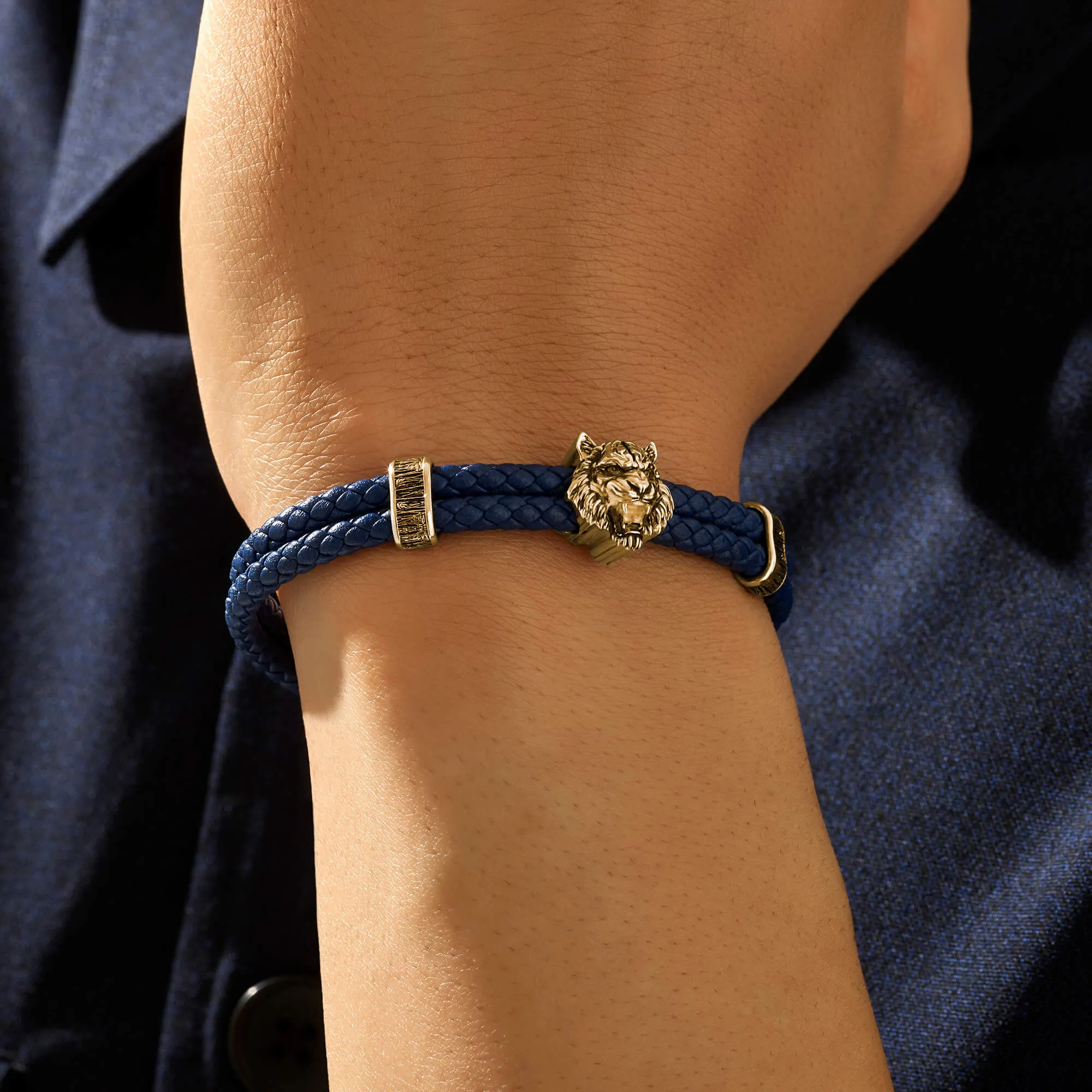 Tiger Leather Bracelet in Solid Yellow Gold