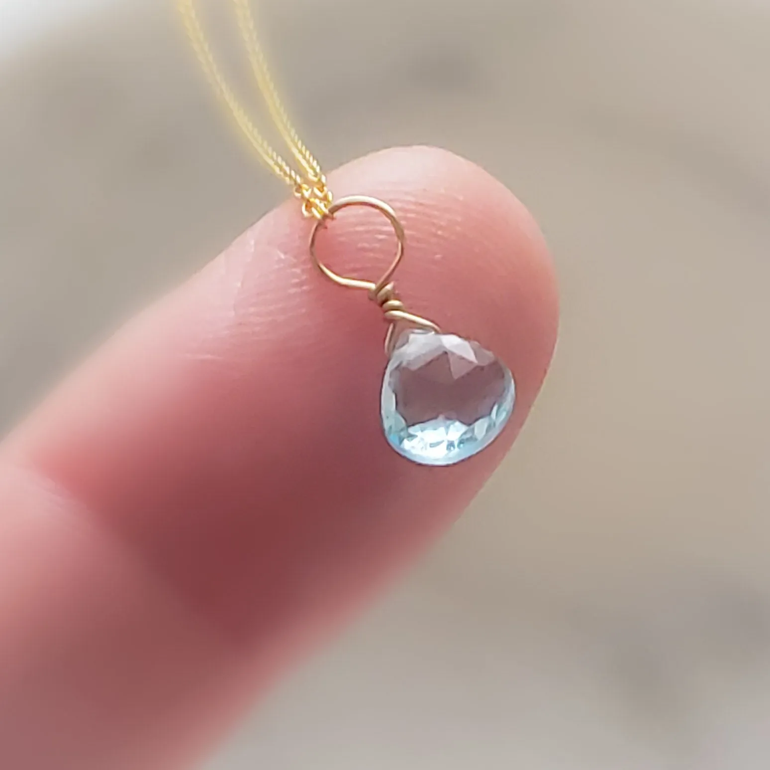 Tiny Blue Topaz Drop Necklace