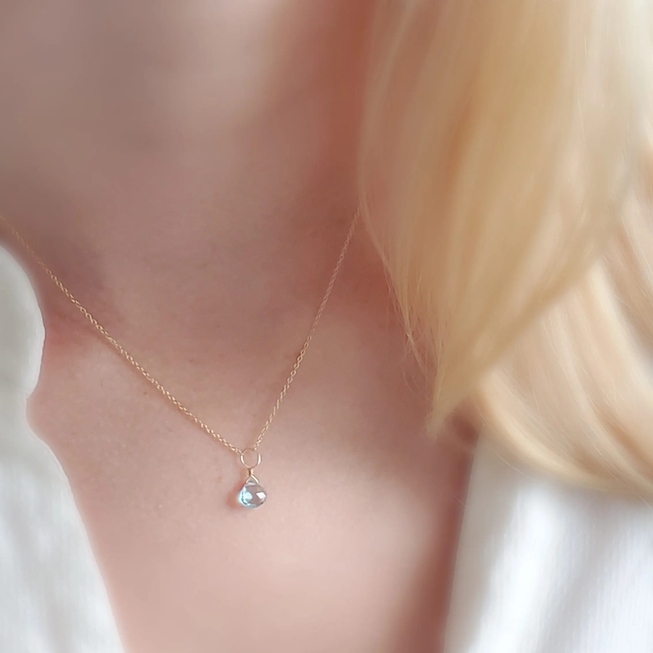Tiny Blue Topaz Drop Necklace