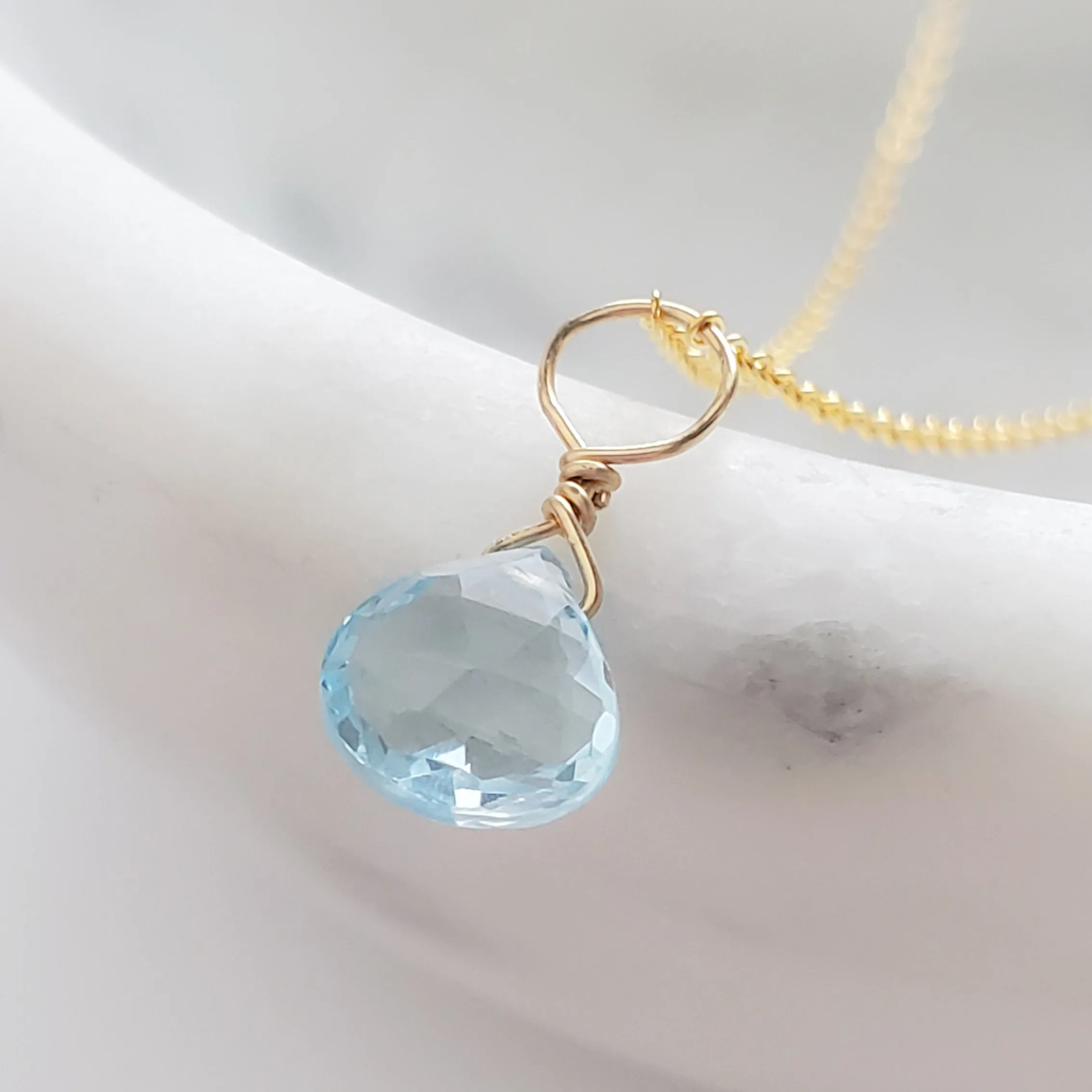 Tiny Blue Topaz Drop Necklace