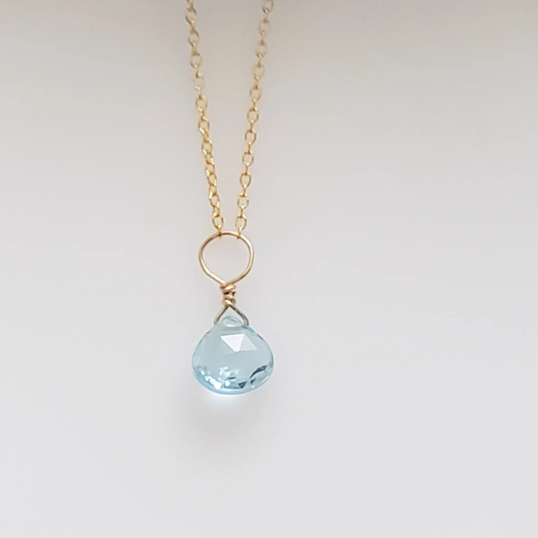 Tiny Blue Topaz Drop Necklace