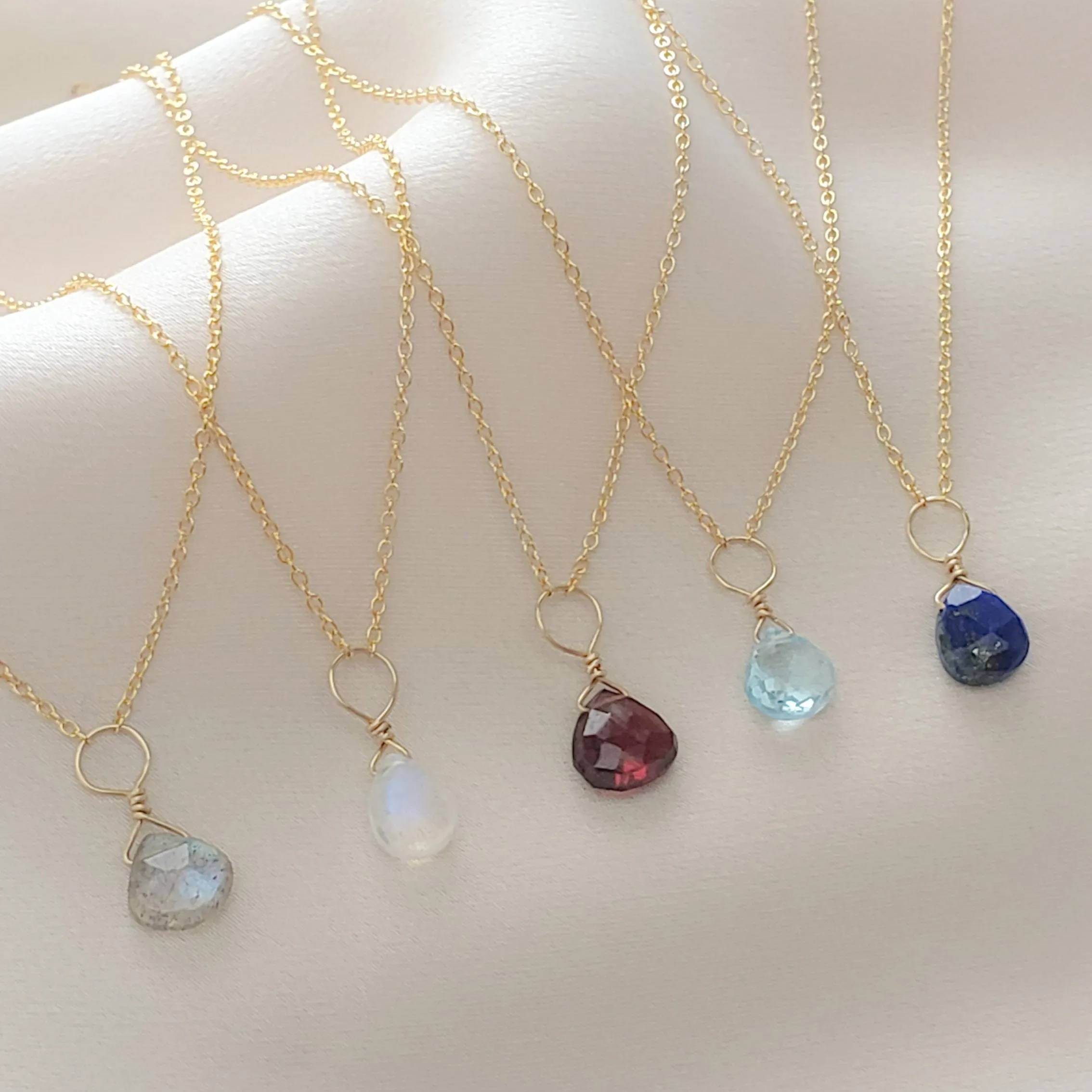 Tiny Blue Topaz Drop Necklace