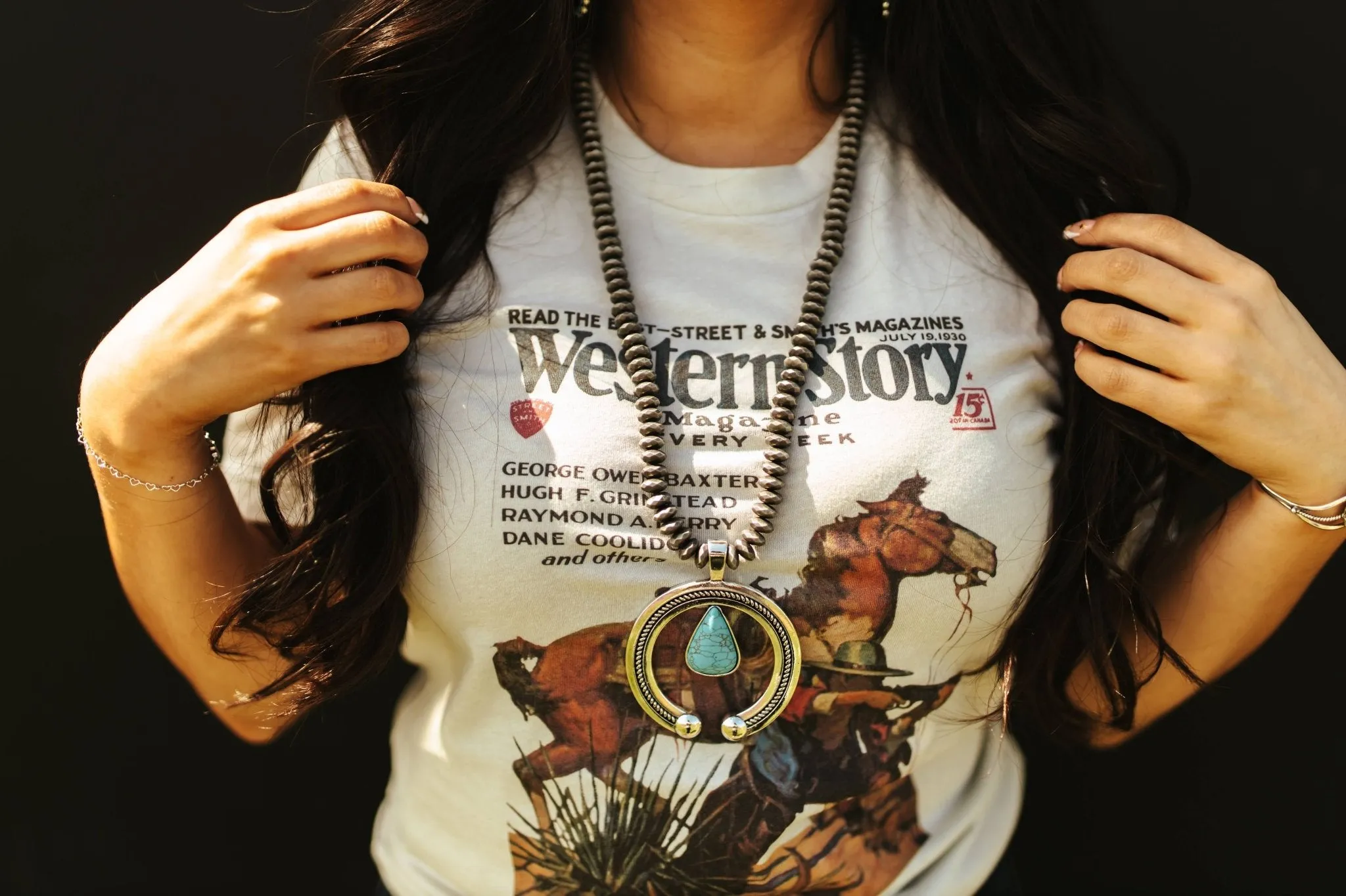 Turquoise Naja and Pearl Beaded Necklace