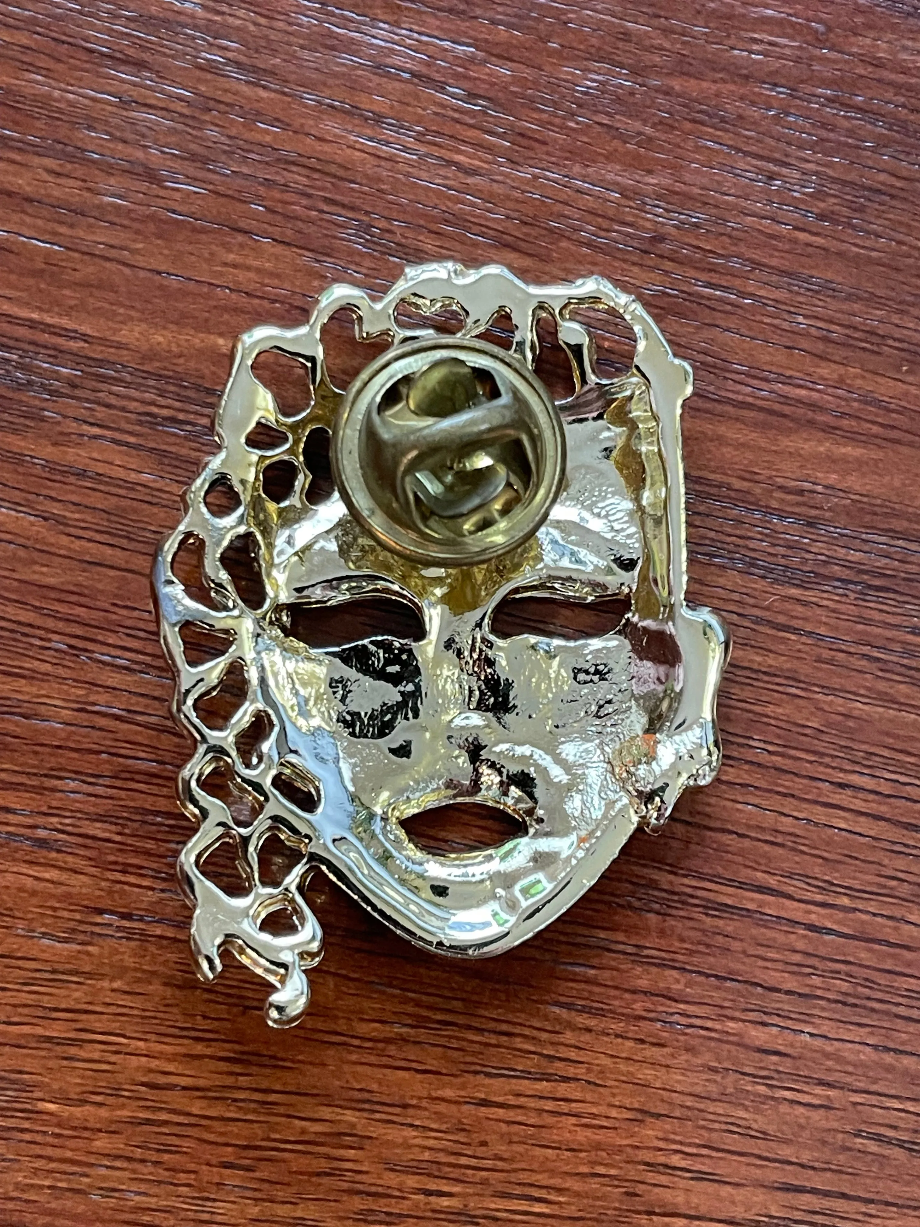 Vintage 80's Gold Tone Face Rhinestone Brooch Pin