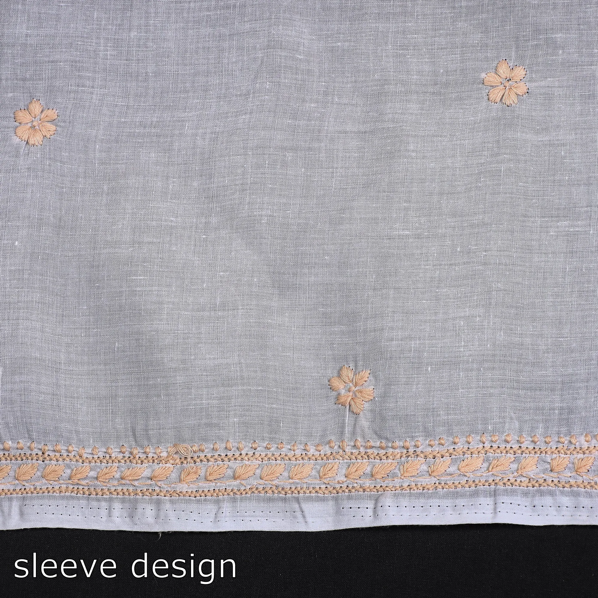 White - Lucknow Chikankari Hand Embroidery Chanderi Silk Kurta Material - 3 Meter