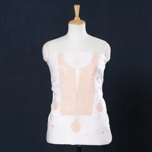 White - Lucknow Chikankari Hand Embroidery Chanderi Silk Kurta Material - 3 Meter