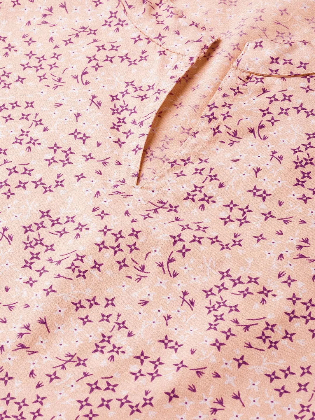 Women Peach & Purple Straight Floral Printed Kurta And Skirt Set