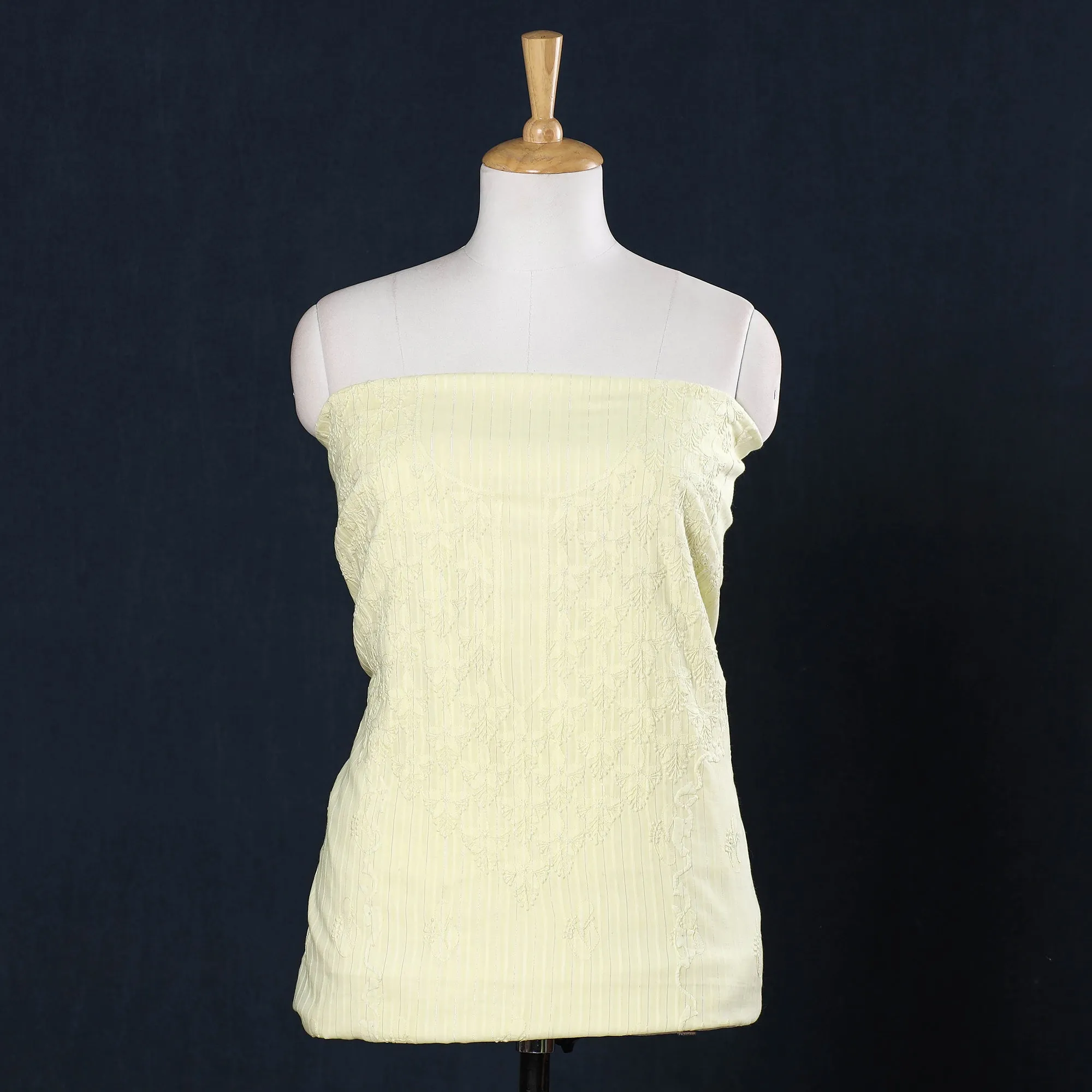 Yellow - 2pc Lucknow Chikankari Hand Embroidery Cotton Suit Material with Kota Doria Dupatta