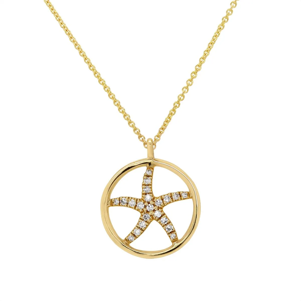 YELLOW GOLD DIAMOND STARFISH PENDANT NECKLACE, .06 CT TW