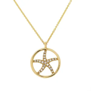 YELLOW GOLD DIAMOND STARFISH PENDANT NECKLACE, .06 CT TW