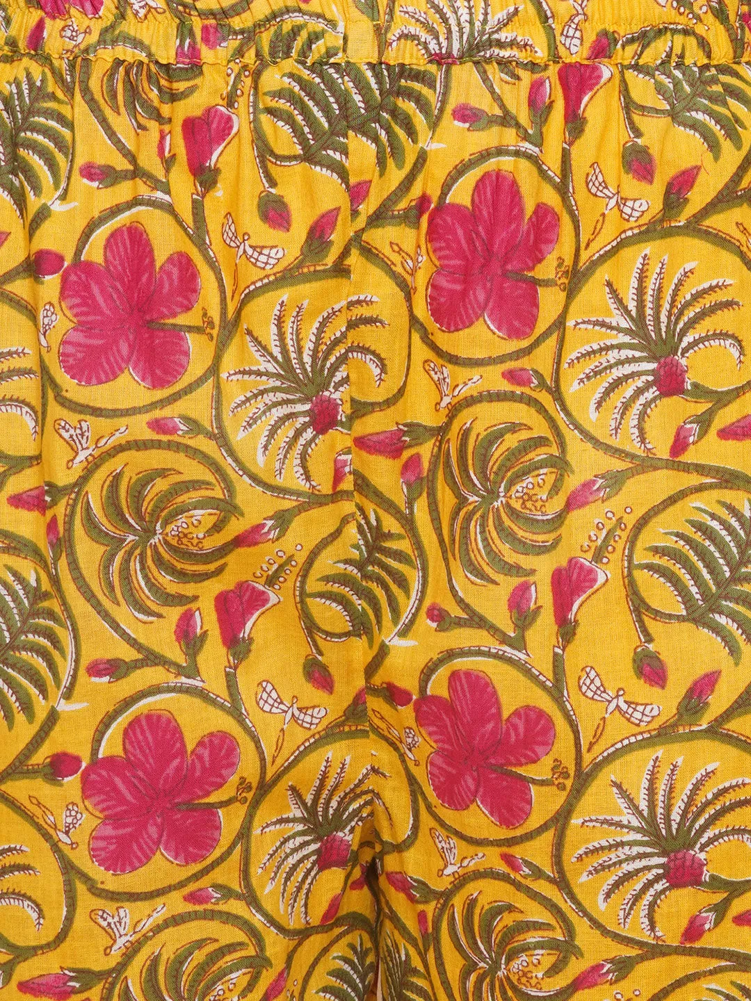Yellow Pink Cotton Printed Anarkali Angrakha Kurta set For Women & Flared Sharara Kurta Set For Girl